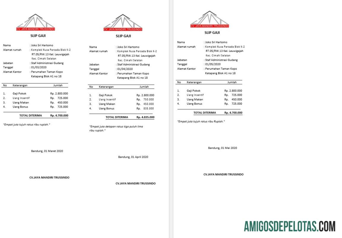 Em branco CV. Modelo de recibo de pagamento da loja de materiais de construção Jaya Mandiri Trussindo (em indonésio) em formatos Word e PDF
